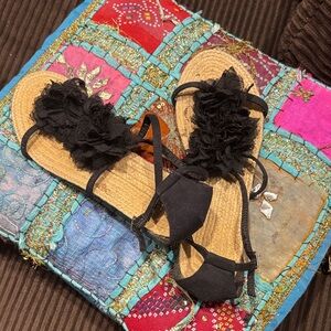 H&M Elegant Black Floral Espadrilles